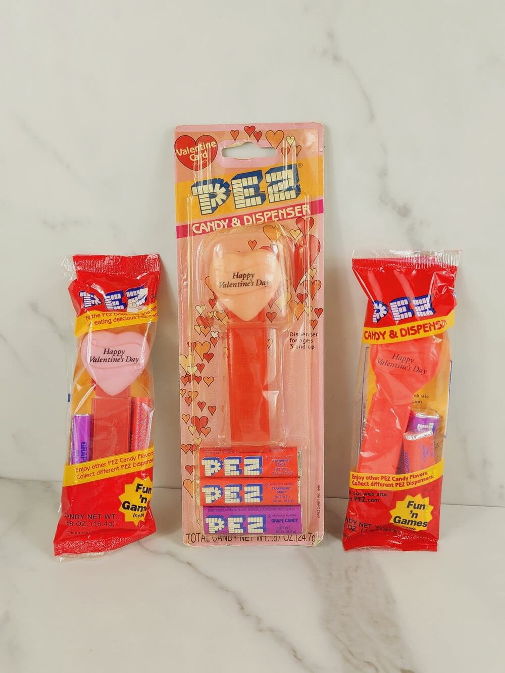 Love Heart Pez Candy Dispenser Happy Valentine's Day Pink x3 Vintage